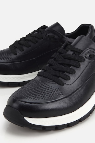 Yaya Erkek Siyah Deri Kontrast Tabanlı Bağcıklı Sneaker