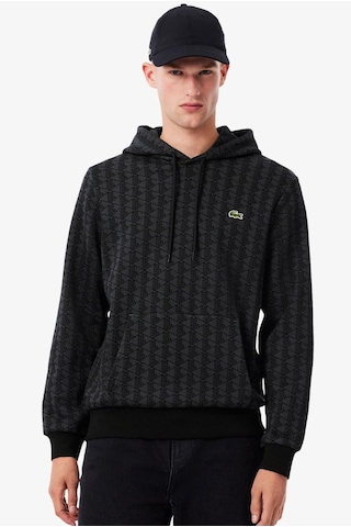Lacoste Men's Monogram Fleece Hoodie Black Organik Pamuk Kapüşonlu Erkek Sweatshirt Antrasit