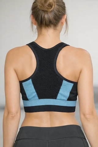 Ayle Moda Kadın Spor Takım Büstiyer + Yüksek Bel Tayt Seti Siyah Mavi Şerit Detaylı Fitness Kombin Siyah - Mavi