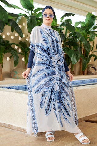 Remsa Mayo Tesettür Mayo Üzerine Desenli Tek Kaftan Pareo 430-301 Maldiv Mavi Mavi