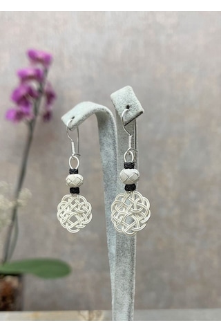 Kazzaze Aşk Düğümü Kazaziye Örme Gümüş Küpe Iki Sıralı - 08