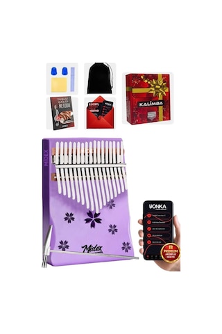 Midex Klx-870 Mor Renk Yüksek Kaliteli Ahşap Kalimba 17 Tuşlu Full Set