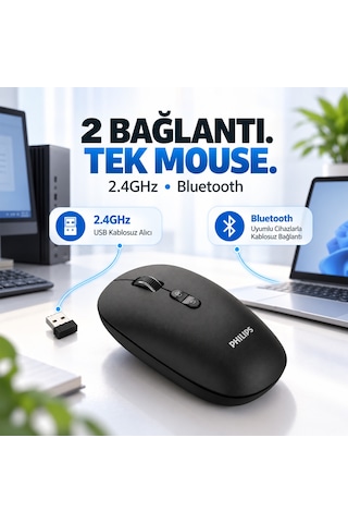 Philips SPK7508 Bluetooth 5.2 / 2.4GHz Kablosuz 1600 DPI 6 Tuşlu Sessiz Mouse