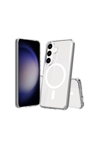 Zore Samsung Galaxy Uyumlu S25 Fe Kılıf M-safe Şarj Özellikli Şeffaf Sert Pc Omsy Embos Kapak - Şeffaf