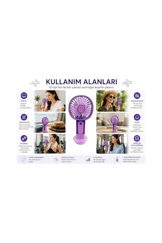 Mini El Fanı Usb Şarjlı Type-c Bağlantılı 3 Kademeli Taşınabilir Elektrikli Fan Masaüstü Ve El Tipi Kullanım Mor Renk Serinletici Fan . 94073684