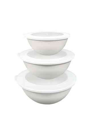 Ceronni Lunar Kapaklı Kase 3lü Set 3lt 2lt 1lt Beyaz Beyaz