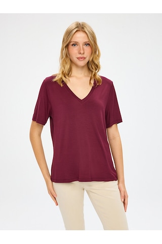 Faik Sönmez V Yaka Kısa Kol T-shirt W27tsh001 Bw27tsh00140 Bordo