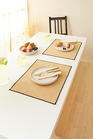 Home Wave 2'li Siyah Dikiş Detaylı Jüt Amerikan Servis 45 X 35 Cm Bej