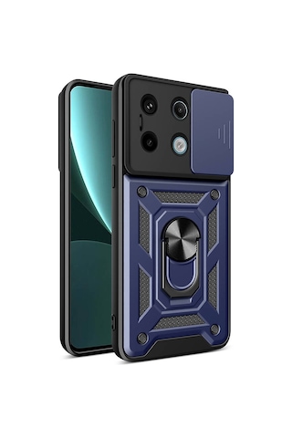Xiaomi Poco M6 Pro 4g Kılıf Kamera Koruma Sürgülü Antishock Magnetic Yüzüklü Standlı Kapak