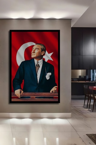 Gazi Mustafa Kemal Atatürk Yağlı Boya Görünümlü Ahşap Dekoratif Tablo Uynkfrk68642