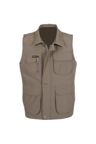 Erkek Keten Yelek Normal Kesim Yakalı Rar00880 Avcı Yeleği Krem