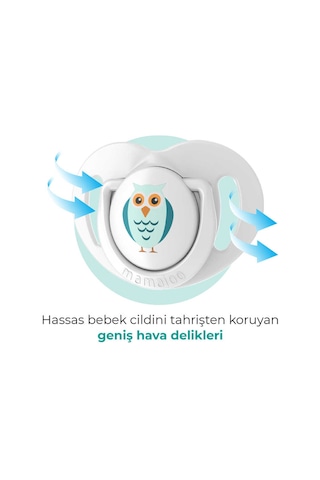 Mamajoo Ortodontik Damaklı Emzik, Beyaz Baykuş, 0+ Ay, Emzik Saklama Kutusu, 1 Adet