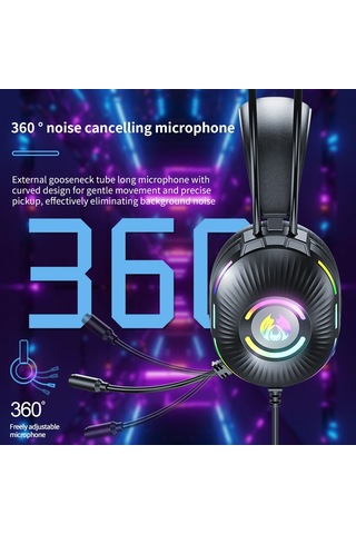 Gajeena Siyah Kablolu Oyun Kulaklığı - 7.1 Surround Ses, Gürültü Engelleme Mikrofonu, Rgb Işık Efekti, Yüksek Tabanlı Ses, Konforlu Taşınabilirlik