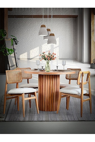 Tetra İskandinav Natural Ahşap Masa Sandalye Takımı 100x100 Natural