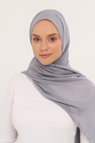 Altobeh Hazır Lüks Pratik Hijablı Şifon Şal Gri