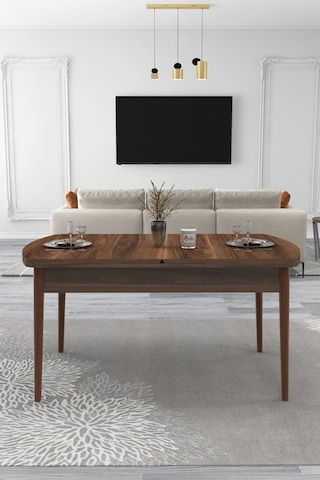 Renlife Açılır Yemek Masası Ve Sandalye Seti Metal Ayaklı 4 Sandalye + 80x130 Masa Ceviz Ceviz Kahve