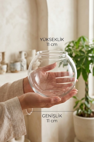 Beta Akvaryumu 11 Cm Mini Cam Fanus Betta Balığı İçin Masaüstü Akvaryum, Dekoratif Cam Akvaryum