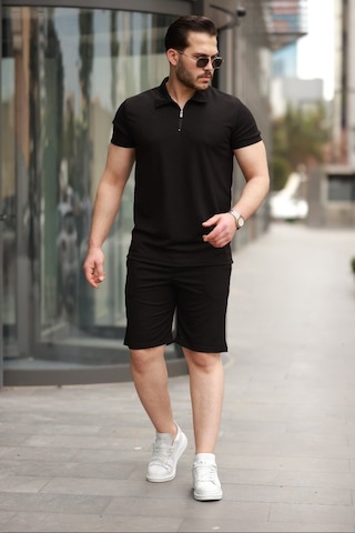 Etiler Collection Erkek Yakalı Fermuarlı T-shirt Şort Ikili Takım Siyah