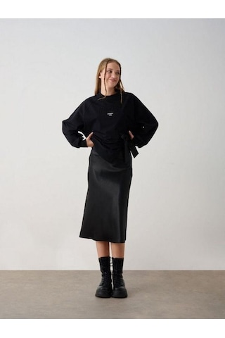 Kız Çocuk Saten Etek-15343 Siyah