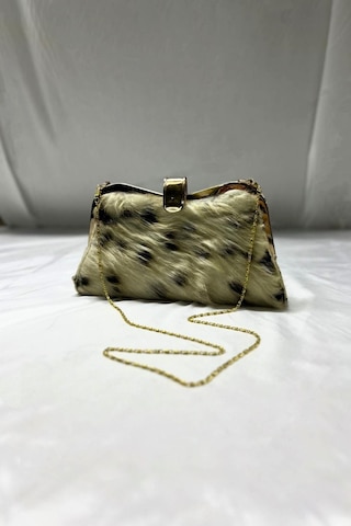 Kadın Bej Suni Kürk Zincirli El Ve Omuz Clutch Portföy Çanta - Bej
