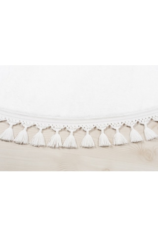 Vl Yuvarlak Comfort Ponpon Saçaklı Peluş Beyaz
