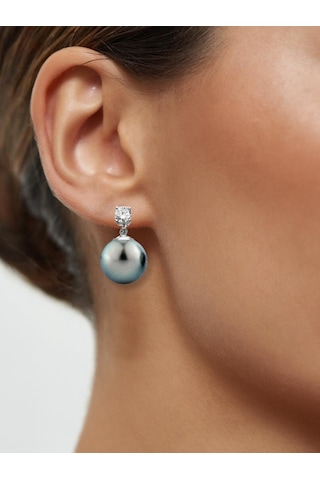 Işıltılı Tahiti İnci Taşlı Vidalı Gümüş Küpe