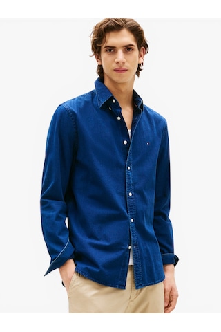 Tommy Hilfiger Chambray Rf Shırt Erkek Mavi Gömlek - Mw0mw38134