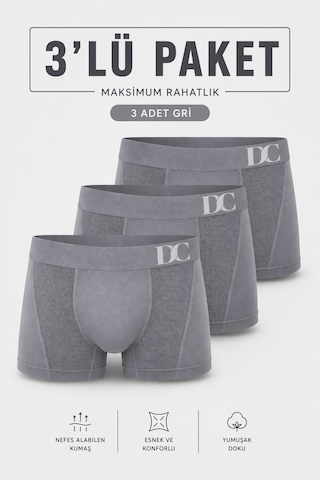 Elilom Erkek Boxer 3'lü Paket Daily Comfort Dikişsiz Nefes Alır Pamuklu Gri Set 3p Gri