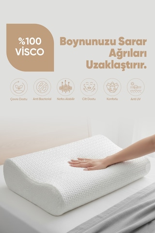 Ortopedik Boyun Destekli Visko Yastık - Çift Tarafı Destekli Visco Yastık - Hava Kanallı - Anti-uv Beyaz