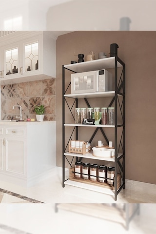 Morpanya Oven Metal Mutfak Rafı Malzeme Dolabı 5 Raflı Mikrodalga Fırın Rafı Çok Amaçlı Dolap Raf 150 Cm Beyaz