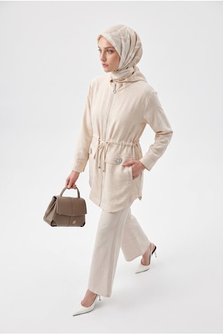 Armine Trend Beli Büzgülü Süs Cep Detaylı Tunik Bej 26yt424