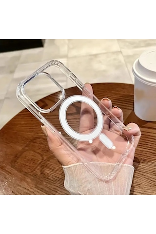 Apple Uyumlu iPhone 15 Pro Kılıf Magsafe Ve Şeffaf Lens Koruyuculu Gri