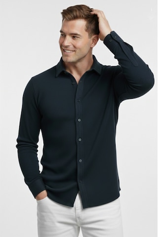Deepsea Lacivert Slim Fit Örme Kumaş Likralı Erkek Gömlek Nefes Alan Esnek Ve Modern Tasarım 2602604 Lacivert