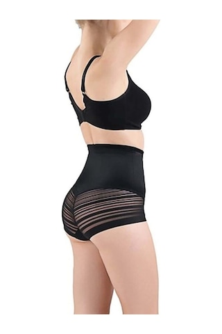 Blackspade Kadın Yüksek Bel Slip Korse Body Cotrol - Tül Detaylı Ten-parlak Siyah