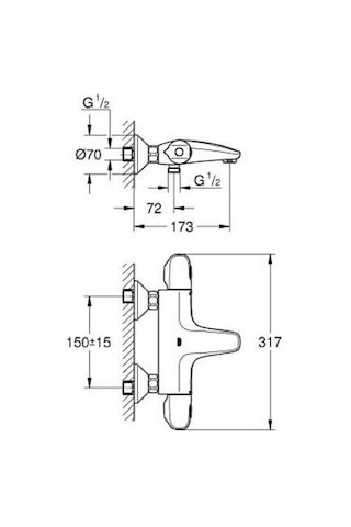 Grohe Grohtherm 1000 Termostatik Banyo/Duş Bataryası 1/2" - 348162433 Siyah