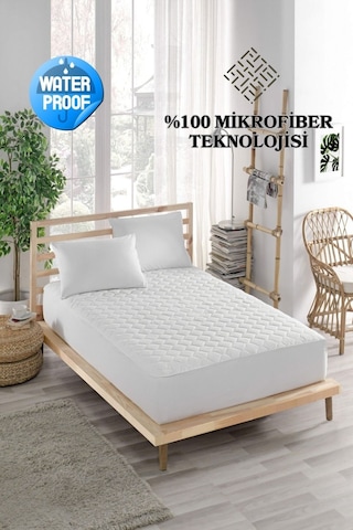 Sıvı Geçirmez Alez Mikro Kapitoneli Fitted Beyaz Tek Kişilik