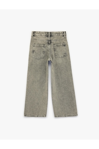 Koton Pamuklu Bol Kalıp Yıpratmalı Pul Detaylı Geniş Paça Denim Pantolon Gri 6skg40089ad Gri
