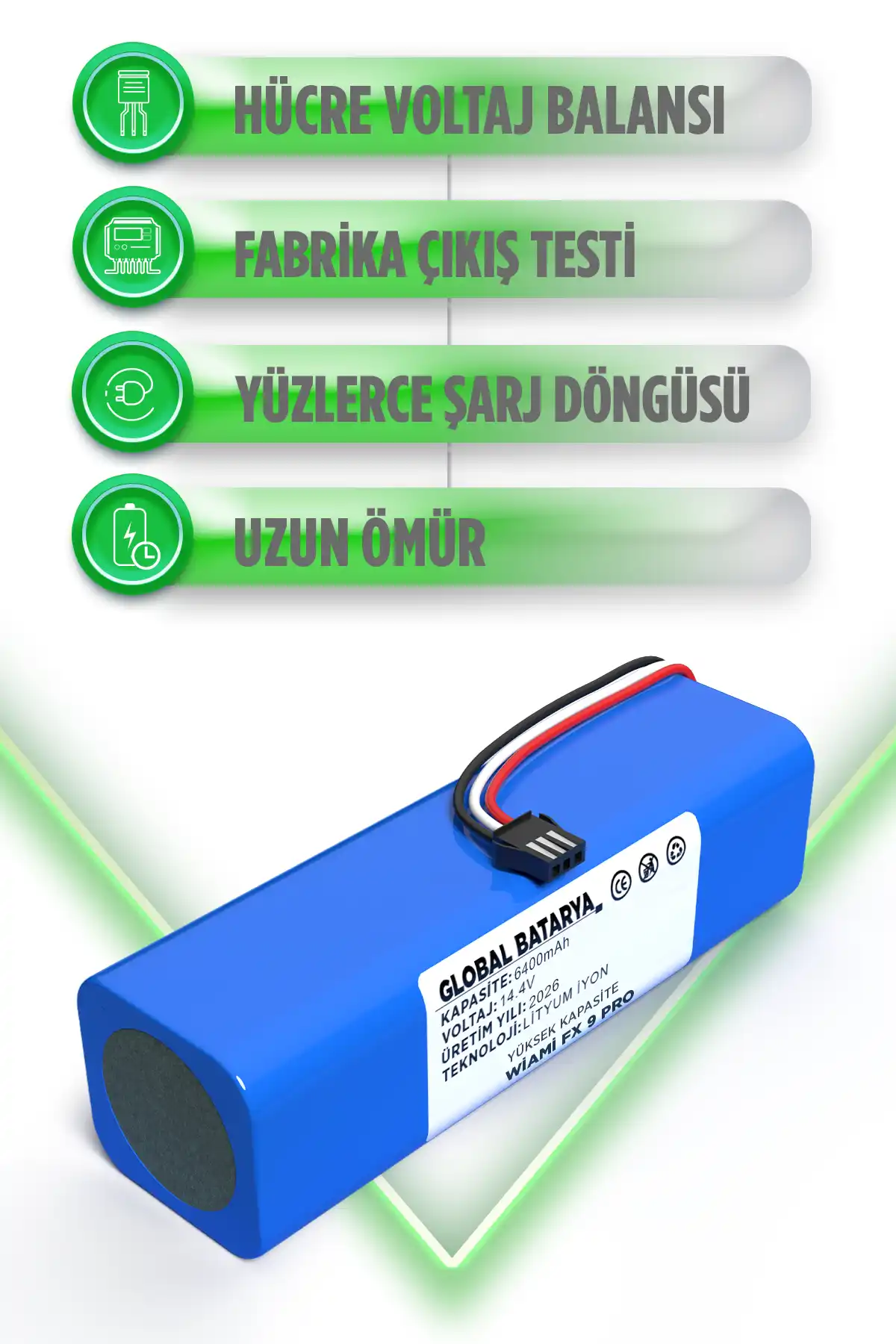 Wiami Fx9 Pro Robot Süpürge 14.4v 6400mah Li-ion Pil Batarya Yüksek Kapasite