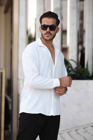 Tex Republic Erkek Beyaz Rahat Kesim Dokulu Oversize Salaş Aerobin Gömlek Beyaz