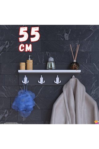 Modilayn Kedi Serisi 3 Lü Banyo Askısı Seti 46,4x18 Cm 12 Kancalı Raflı Düzenleyici Yer Tasarrufu. Beyaz