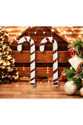 Yılbaşı Süsü Baston Kırmızı Beyaz 2 Li 21 Cm