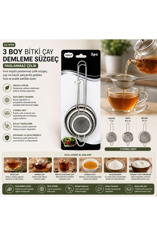3'lü Mini Tel Süzgeç Seti 5-7-8 Cm Metal Çerçeve Çok Renkli