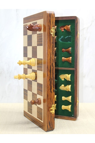 Mıknatıs Taşlı Ahşap Katlanabilir Kutulu Satranç Oyunu 40 Cm 33066110