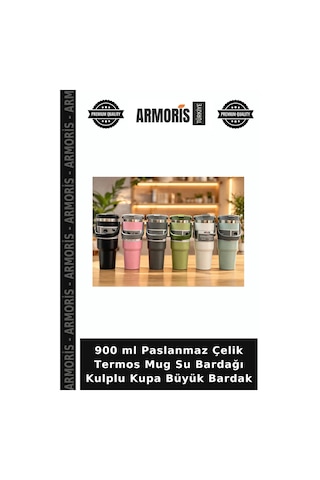 900 Ml Paslanmaz Çelik Termos Mug Su Bardağı Kulplu Kupa Büyük Bardak Çok Renkli
