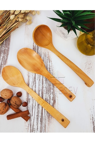 Ahşap Tahta Mutfak Kaşık Seti 3 Parça Kayın, Şimşir Ağacı 3-2