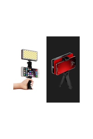 Vlog K2 Bicolor Led Video Konferans Işığı Mini Tripod Telefon Tutucu Hotshoe Seti