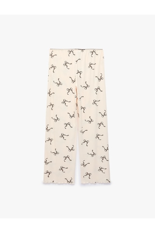 Koton Viskon Kumaş Beli Lastikli Fiyonk Desenli Pijama Altı Ekru Desenli 6slk40190mk
