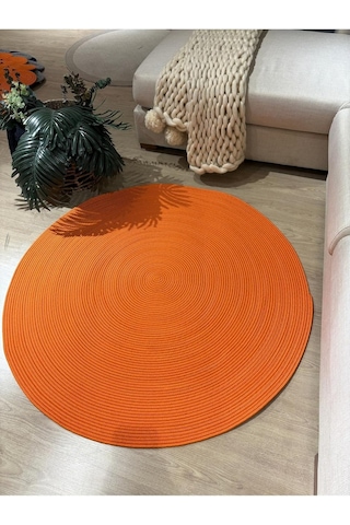 Mavaux Turuncu Jüt Yuvarlak Hasır Görünümlü Klasik Halı Kilim Turuncu 70 X 70 Çok Renkli