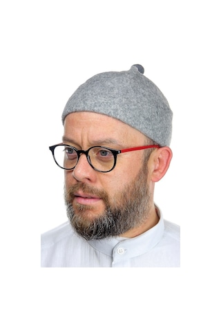 Erkek Keçe Yün Takke - Gri Renk