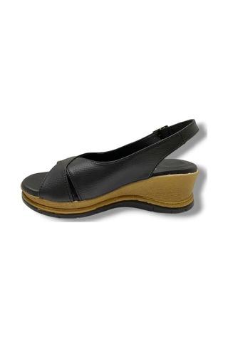 C-shoes Ka06-25 Deri Anatomik Dolgu Topuk Kadın Sandalet Siyah